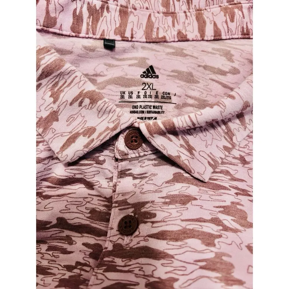 Adidas Golf‎ Polo Shirt Mens 2XL Camo Pink Short Sleeve Athletic Activewear
